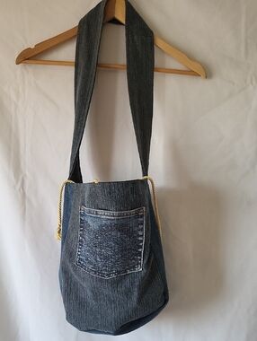 Upcyclef Handmade Denim Shoulder Bag with Yellow Rope Handles